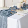 10-stcs semi-shier stoffige blauwe tafels runner gaas kaasdoek tafels setting dineren bruiloftsfeest kerstbogen cake decor 240509