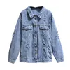 Work Dresses 150Kg Plus Size Women's Spring Autumn Ripped Denim Jacket Bust 155cm 6XL 7XL 8XL 9XL 10XL Loose Long-Sleeved Coat Black Blue