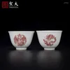 TeAware Setleri | Kırmızı Grup Dragon ve Phoenix Pair Cup Jingdezhen Tea Seti Saf El Boyalı Yüksek Derece
