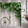 Duschgardiner vintage träpanel gardin rustik ladugård på dörren blommor gröna hjul bondgård polyester tyg badrum dekor med krokar
