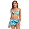 Frauen Badebekleidung Blatt Druck 3 Stück Bikinis Set mit Deck -Rock Badeanzug Traingle Halfter Badeanzug 2024 Frauen