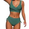 Swimwear Women 2024 Femmes 2 pièces Suite de couleur unie push à l'avant Crossover Swim Top Bikinis Set High Waited Bathing Costwear Beachswear