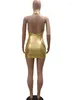 Abiti casual Kricesseen Shiny Golden Golden Metallic ricamato mini abito arricciato mini abito glam senza maniche per cazzo corto festa sexy clubwear sexy clubwear sexy