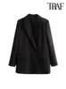 Traf Women Chic Office Lady Double Breated Blazer Vintage Coat Moda Çentik Yaka Uzun Kollu Bayan Dış Giyim Şık Tops 240424