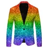 Мужские куртки красочный костюм для блеска блестящий с длинным рукавом сингл пуговица Slim Blazer Luxury Party Club Формальное свадебное выступление