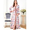 Etnische kleding bloemenprint maxi jurk vrouwen moslim abaya dubai kaftan marokkaanse caftan arabische robe feestjurk islamitische jalabiya