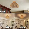 シャンデリアシャンデリアラタン天井照明器具ボーホンランプシェードフラッシュマウントハンドウーブン小さな木製