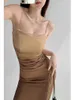 Robe de deux pièces femme sexy a-line luxe bodycon gyaru satin spaghetti Maillard lolita française élégance bracele contraste couleur q240511