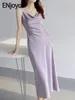 Casual jurken genieten van zomer vintage eenvoudige satijnen suspender lange jurk dames werk draag Koreaanse mode mouwloze a-line maxi