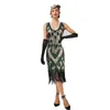 Design Women 1920s Vintage Big Vneck Flapper Fringe Pärled Great Gatsby Party Cocktail Dress Plus Size S3XL 240508