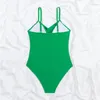 Women's Swimwear Sexy Green Swimsuit Woman One Piece Ruched Cross Bathers Backless Bathing Suits V Neck High Leg Beach Wear Swim