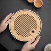Tea Trays Underglaze Japanese Cherry Blossom Bamboo Tray Ice Gray Manhua Ceramic Household Set Serving