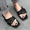 Slippers retro dames zomer flats echt leer lage hakken schoenen vrouw 2024 merk casual strand sandalen zwart wit geel