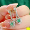 Brincos dangledes Diamantes de cristal verde clássico Gemos de gemas de amor, coração elegante para mulheres 18k Gold Gold cheio Silver S925 Jóias