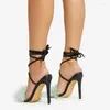 Sandals Women Summer Footwear Black Rhinestone Strappy High Heel With Faux Feather Decor