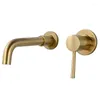 Bathroom Sink Faucets Brushed Gold Solid Brass Wall Mounted Basin Faucet Mixer Tap And Cold 360 Degree Rotation Spout High Quality