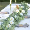 Fiori decorativi ghirlanda eucalipto artificiale con rose bianche di seta 2m tavolo in sospeso di vite centrotavola per matrimoni decorazioni per arco fai -da -te