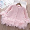 Vestes Child Mabiet Girls Pinned Cotton Veste Coton Auto Hiver 2024 Enfants Sweet Princess Temperrament Lace Sweater Baby Girl Vêtements