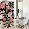 Rideaux de douche petit rideau de douche à feuille verte florale plante de fleur de rose baignoire de style pastoral européen baignoire
