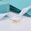 Desginer Tiffanyjewelry Bracelet Nieuwe Knott Home Knot ketting vrouw Gu Ailing dezelfde stijl 18K Plating True Gold Bowknot Collar Chain Exquisite Temperament