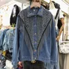 Zwart losse BF dames denim jas met klinknagelketting tassel herfst lange mouw streetwear dames jeans jas vintage outdarnen 240423