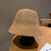 Berets Beach Korean Straw Hat Zomer vrouwen Vizier Bucket Fisherman Hand Weven Panama Girl Fishing Chapeau Sun Hats For