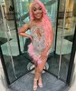 Basic Casual Dresses Pink feather silver prom dress suitable for black girls transparent mesh mermaid birthday dress luxurious sexy mini cocktail dressL2405