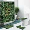 Shower Curtains Tropical Green Plant Palm Leaf Curtain Flamingo Flower Non-Slip Flannel Rug Toilet Cover Bath Mat Bathroom Set Home Decor