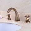 Robinets de lavabo de salle de bain Antique Brass Basin Basin Tap Double Handles Faucet 3 PCS Ensemble
