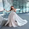 2021 Арабские блокновые роскошные русалка свадебные платья свадебные платья от плеч иллюзий с кружевными аппликациями с блестками. Высое перегородки съемные 192f