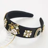 Hair Clips European And American Trendy Baroque Headband With Rhinestone Pearl Bee Colored Fabric Flower Wreath