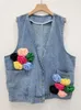 Versons pour femmes Denim Waistco Ver-Neck sans manches épissées fleurs colorées grandes poches volutières volutières 2024 Fashion d'été 29L7477