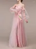 Party Dresses Pink aftonklänning Bridal 3D Flowers Lace Corset Dress Chiffon Long Balloon Sleeve Blush Festival Tillfälle