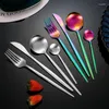 Dinnerware Sets 16Pcs Gold Stainless Steel Cutlery Set Knife Fork Spoon Matte Tableware Wedding Birthday Silverware Dinner