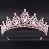 Pink Crystal Headwear and Crown Female Bride Pink Water Diamond Ball Dial Crown Headwear Bride Wedding Hair Jewelry 240430