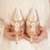Designer sexy chaussures de mariage en or rose pour les femmes fleurs de mode métal fleurs en phabinement pointu
