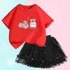 Ensembles de vêtements de la mode Girl Girl 2024 Été bébé fille fleuriste T-shirt à manches courtes + T-shirt moelleux Vêtements d'ajustement serrés