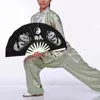 Dekorativa figurer tai ji fan dubbel drake tryck handhållen hög klack kinesisk stil bärbar prop hantverk rostfritt stål ribb fällning för