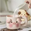 Mokken 3D Animal Cup cartoon met deksel ontbijt koffie mok melk lepel paar kopjes handrip schattig huishouden