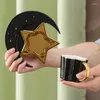 Mokken 2024 Ceramic Star Moon Coffee Mok en schotel met lepel Golden Handgreep Porselein Afternoon Tea Cup Sap Water Drinks