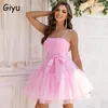 Lässige Kleider giyu sexy Club Abend Party Kleid 2024 Frauen Mesh Hochzeit Geburtstag Prom Robe Rückenfreier eleganter Bogen plissierte Mini Short