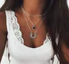 Böhmenstil Kvinnor Halsband Long Moon Pendant Link Chain Jewelry Yellow Gold Color Multilayer Trendy Necklace Collares9621399