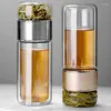 Bottiglie d'acqua da 420 ml di bottiglia da tè ad alta borosilicato in vetro a doppio strato tazza infuser bevanda con filtro