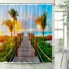 Duschgardiner Ocean Island gardin Coconut Trees Beach Sea Waves White Window Hawaii Nature Scenery Bath Fabric Badrum Dekor