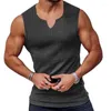 Herrtankstoppar kläder topp sommar gym sport ärmlösa t-shirts stickade vertikala randiga casual smala fit vest v-ring