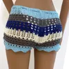 Frauen Shorts Frauen häkeln Hohlkörper Sarongs Kontrast Streifen durchsichtige Strand Strand Sommer Bikini-Böden bedecken Schwimmstämme