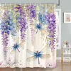 Shower Curtains Watercolor Pink Purple Floral Curtain Greens Botanical Butterfly Farm Modern Spring Vine Polyester Bathroom Decor