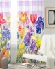 Rideau de fleur aquarelle de printemps papillon tulipe lavande tulle rideaux salon rideaux de fenêtre transparente cuisine moderne voile