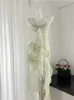 Платье на два куска летняя ремешок для спагетти Миди цветочный шифоновый шифоновый рюша эстетическая винтажная коттеджа корки корейская модная мода в новой Q240511