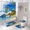 Rideaux de douche Curtain de plage tropicale d'été Set Seaside Island Palm Palm Tree Blue Sea Forest Bathroom Not Slip Toilet Bath Mat Tapis